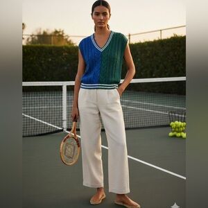 Wild Fable Blue White Green Academia Knit V-Neck Preppy Sweater Vest Size Medium